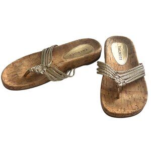Talbots Women’s Braid Gold Metallic Sandals Cork Soles 7M
